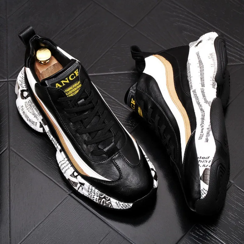 Pair of casual men's high-top sneakers in microfiber, black colour with colour-matched detailing