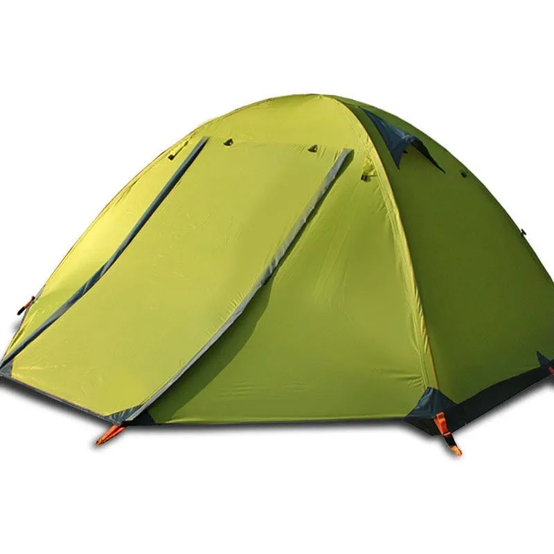 Triple double aluminium pole camping tent in orange for 3-4 people with two doors outdoors
