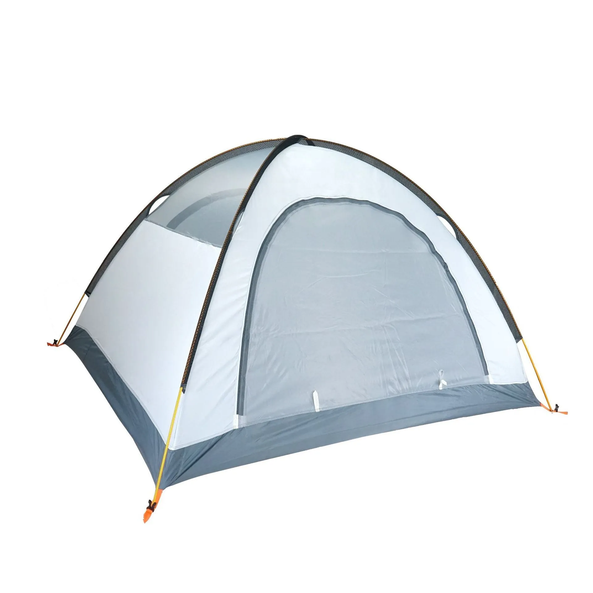 Triple double aluminium pole camping tent in orange for 3-4 people with two doors outdoors