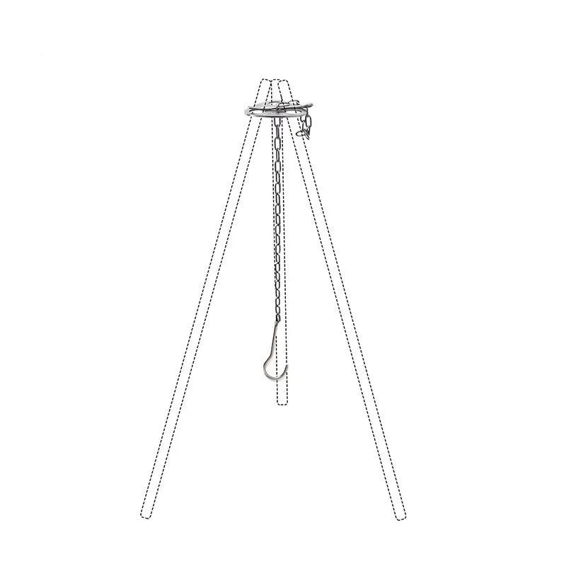 Silver stainless steel triangle hanging pot support with 118cm chain for camping outdoor cooking
