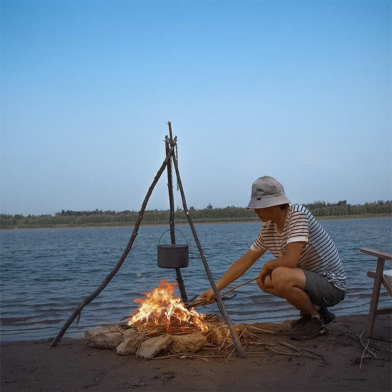 Silver stainless steel triangle hanging pot support with 118cm chain for camping outdoor cooking