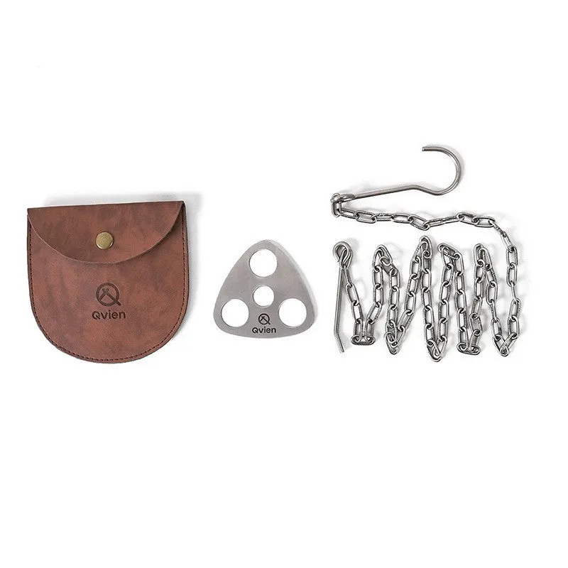 Silver stainless steel triangle hanging pot support with 118cm chain for camping outdoor cooking
