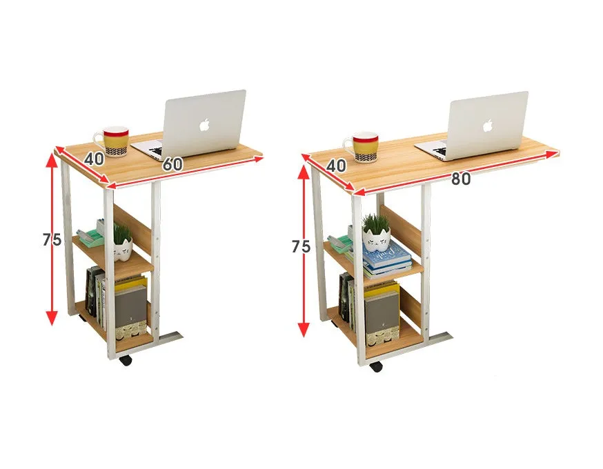 Portable bedside table laptop lazy desk in niameine walnut finish, 60cm length, modern simple mobile style