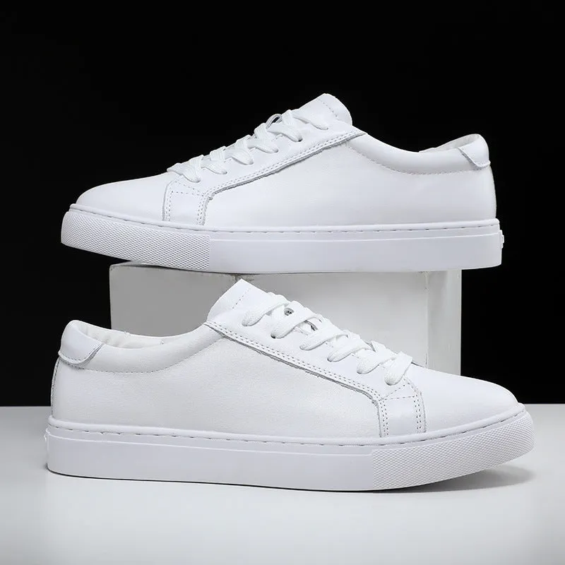 Men's summer sports leather sneakers low-top board shoes white black and white all black sizes 35-47