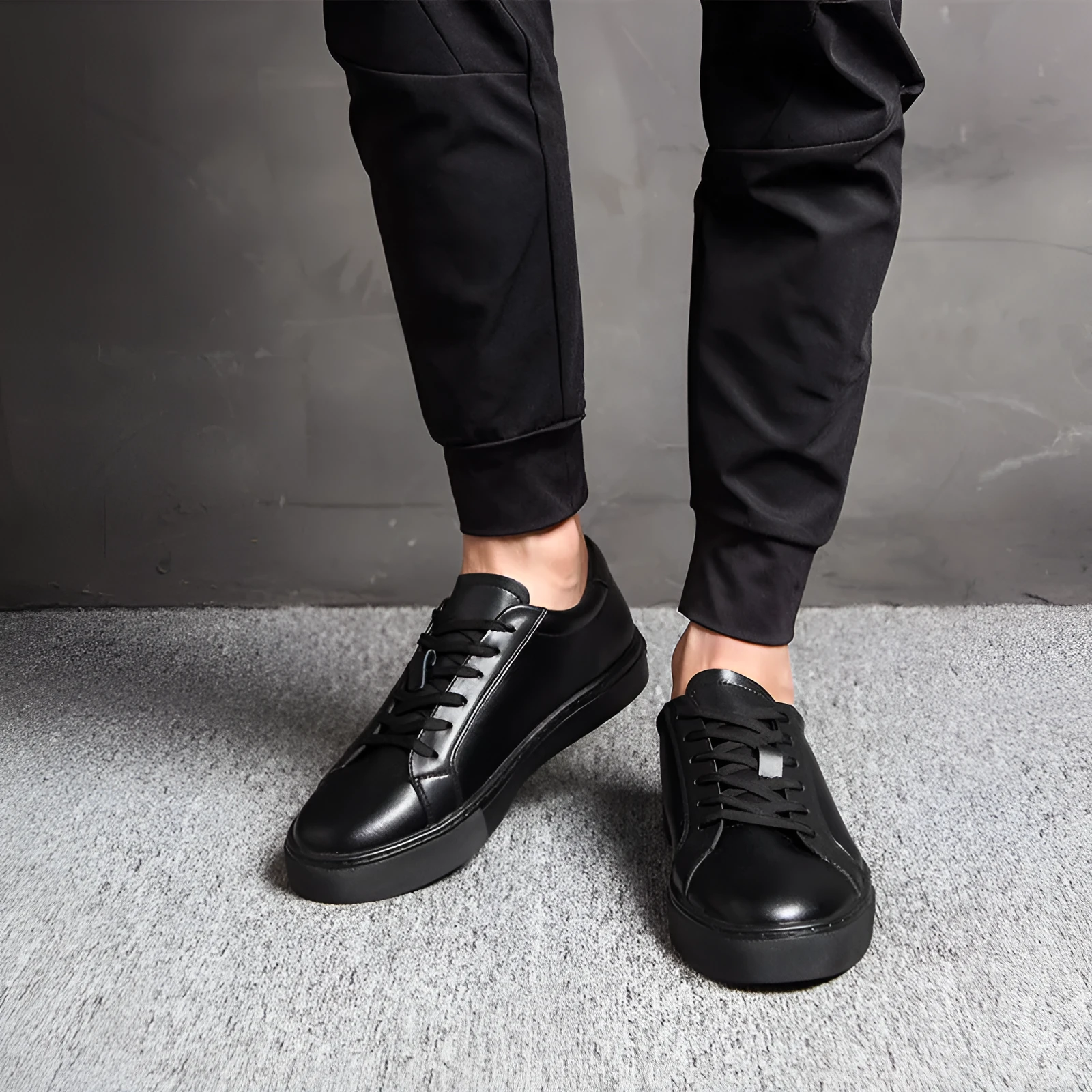 Men's summer sports leather sneakers low-top board shoes white black and white all black sizes 35-47