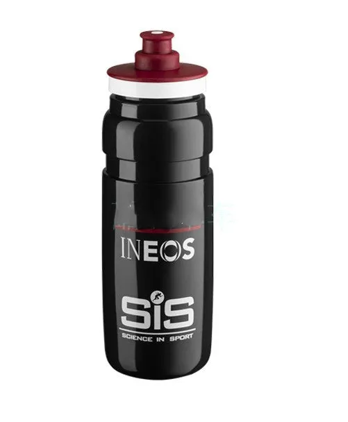 Plastic cycling water bottle with push-type cap in Ineos and Movistar colours, 550ml and 750ml sizes