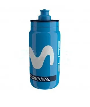 Plastic cycling water bottle with push-type cap in Ineos and Movistar colours, 550ml and 750ml sizes