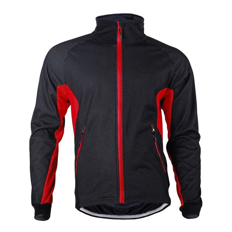 NUCKILY cycling fleece jacket in red with windproof fabric and mesh panels, size L
