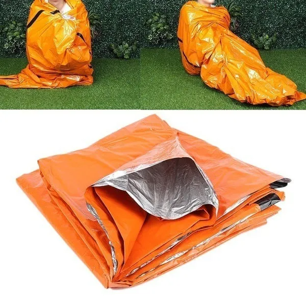 Orange aluminised emergency sleeping bag 203 x 90 cm for outdoor survival