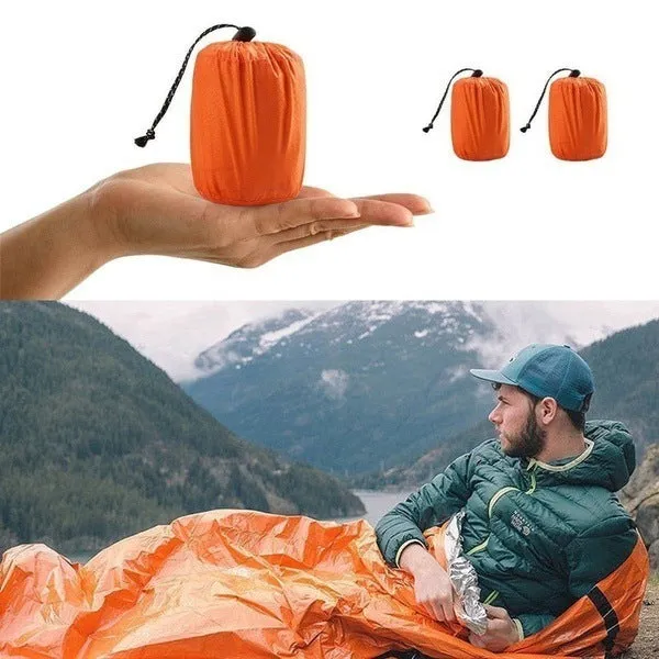 Orange aluminised emergency sleeping bag 203 x 90 cm for outdoor survival