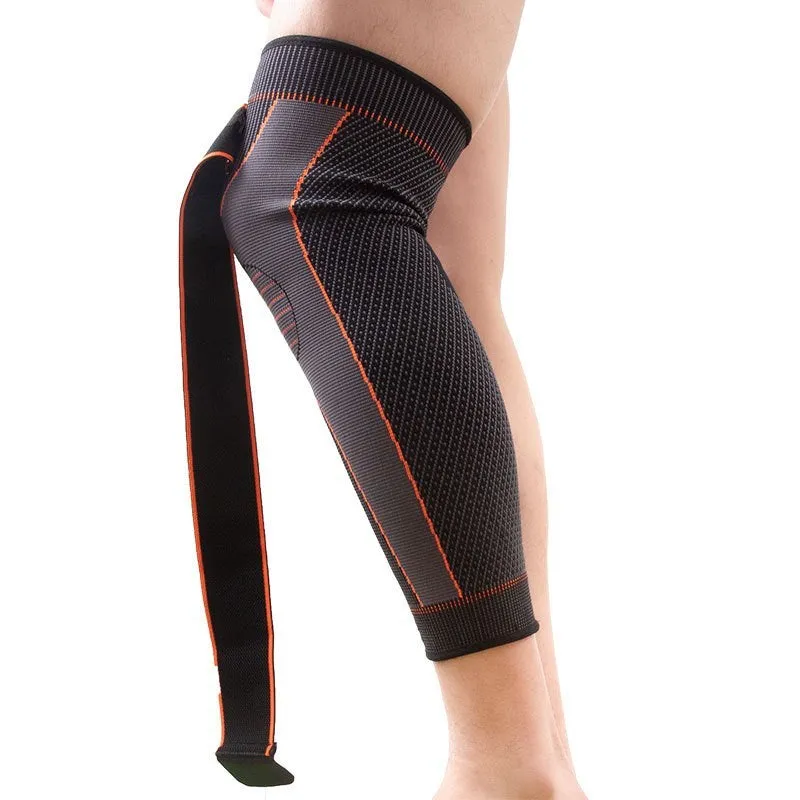 Green long straps knee pads with non-slip leggings for sports protection on a white background
