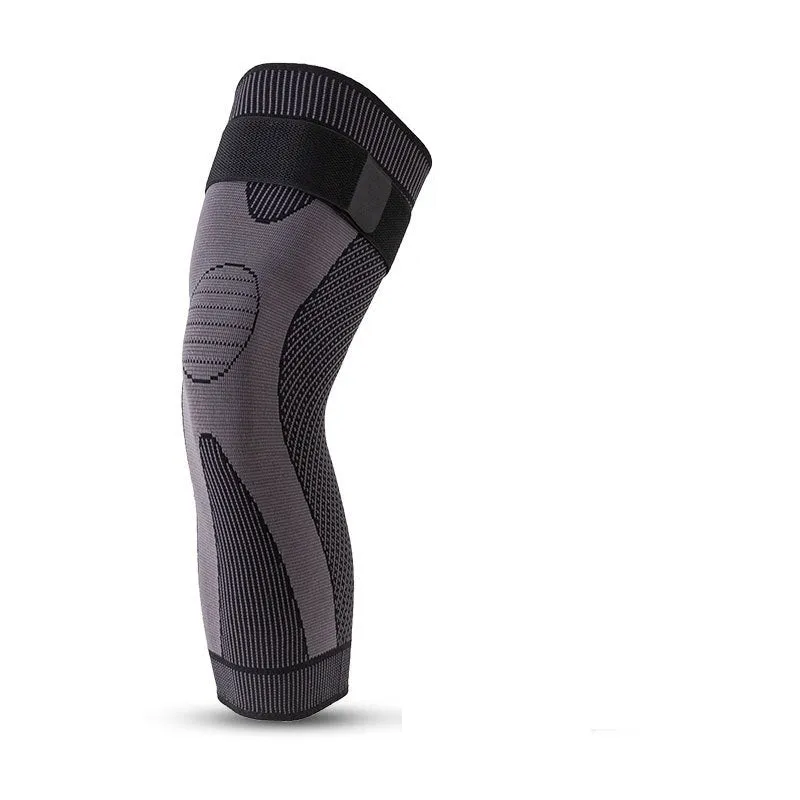 Green long straps knee pads with non-slip leggings for sports protection on a white background