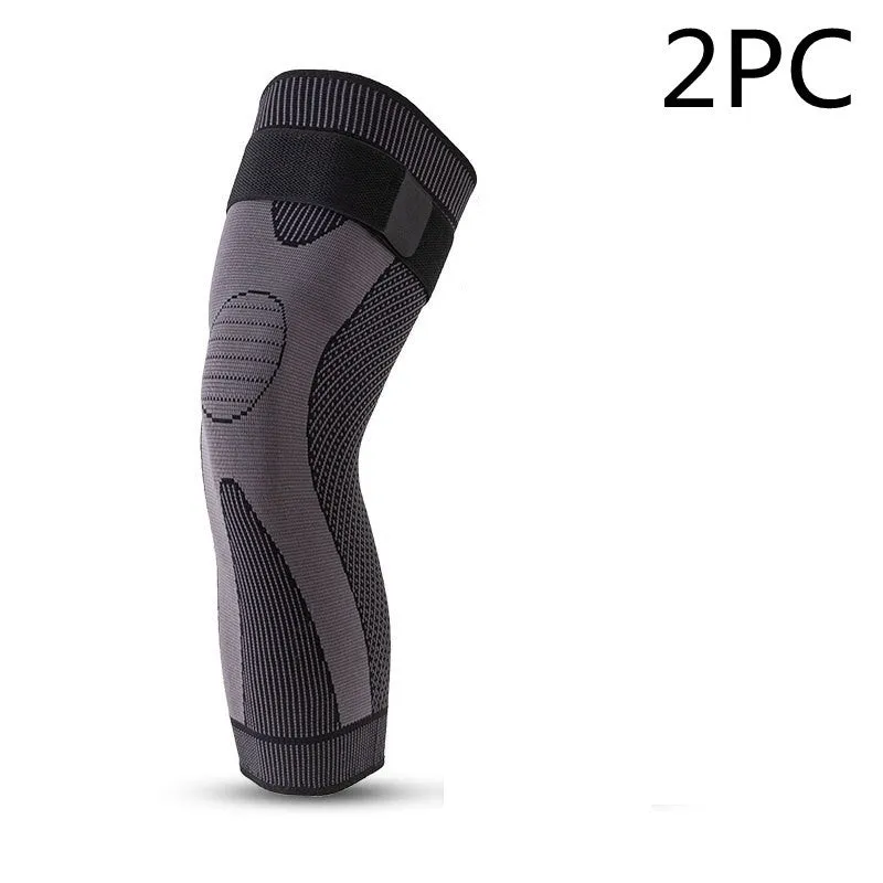 Green long straps knee pads with non-slip leggings for sports protection on a white background