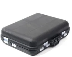 Black compact case with 188 piece stainless steel fishing accessories set, dimensions 4.7 x 3.9 x 1.2 inches