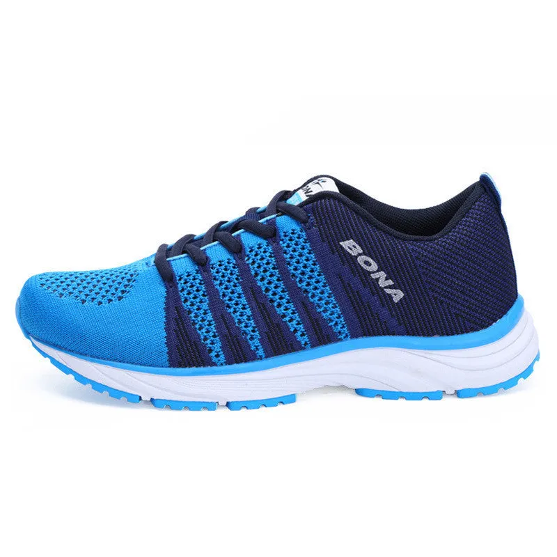 Women's hiking shoes with breathable mesh and leather upper, round toe, flat heel, available in blue and grey colourway