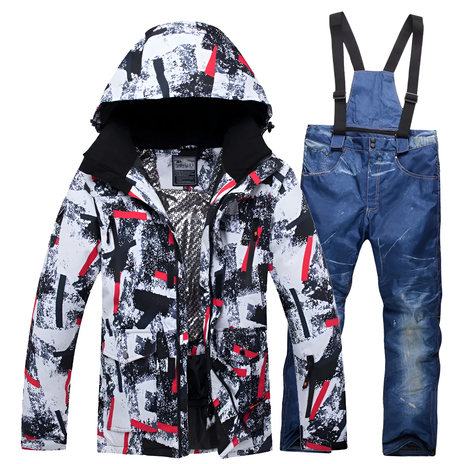 New waterproof warm ski suit for men and women, blue and red options, nylon lining, cotton fillers, sizes M to 3XL