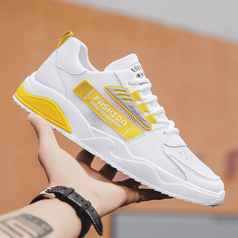Men's casual mesh sports shoes in blue with round toe, rubber sole, and lace-up closure