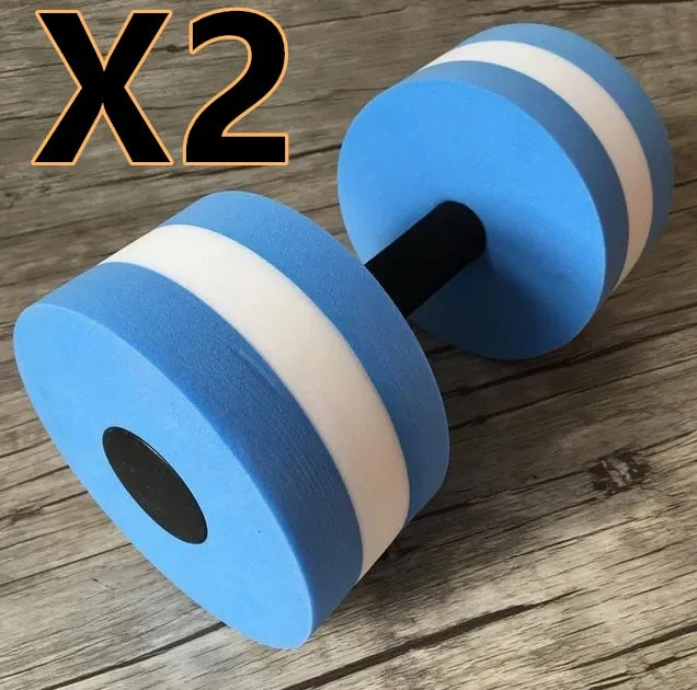 Water sports aerobics dumbbells in blue, pink, and green EVA foam, each 27 cm long