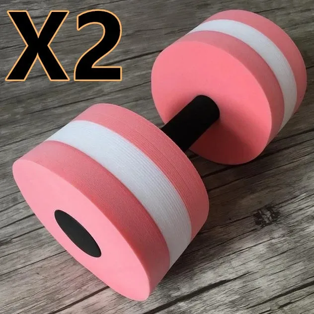 Water sports aerobics dumbbells in blue, pink, and green EVA foam, each 27 cm long