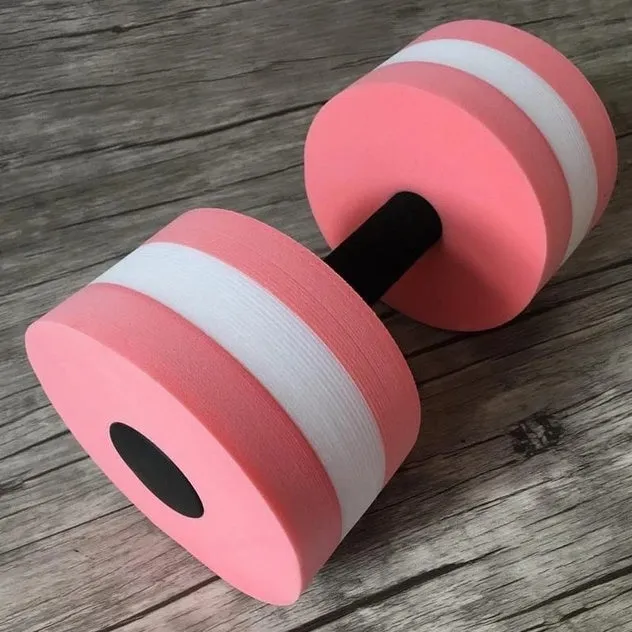 Water sports aerobics dumbbells in blue, pink, and green EVA foam, each 27 cm long