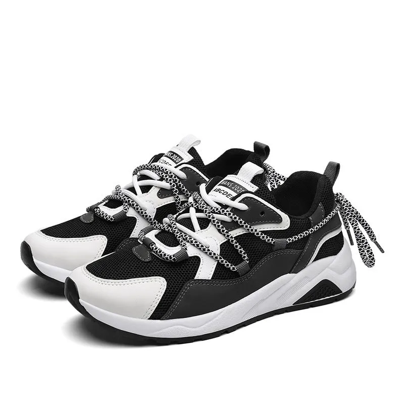 Platform lightweight casual running shoes with mesh upper, rubber sole, available in beige black and grey