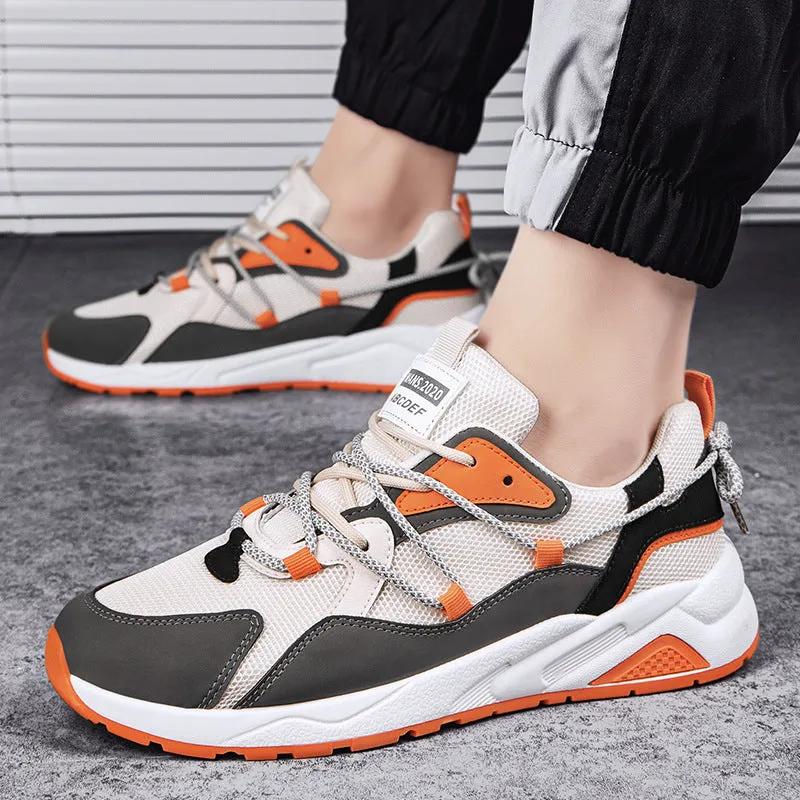 Platform lightweight casual running shoes with mesh upper, rubber sole, available in beige black and grey