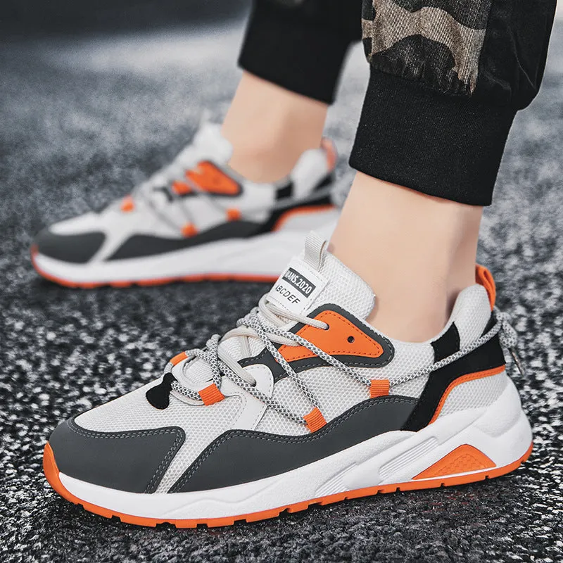 Platform lightweight casual running shoes with mesh upper, rubber sole, available in beige black and grey