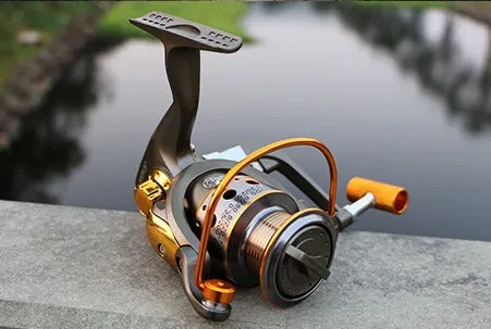 10-axis metal head spinning reel with metal line cup and folding rocker arm in silver and black