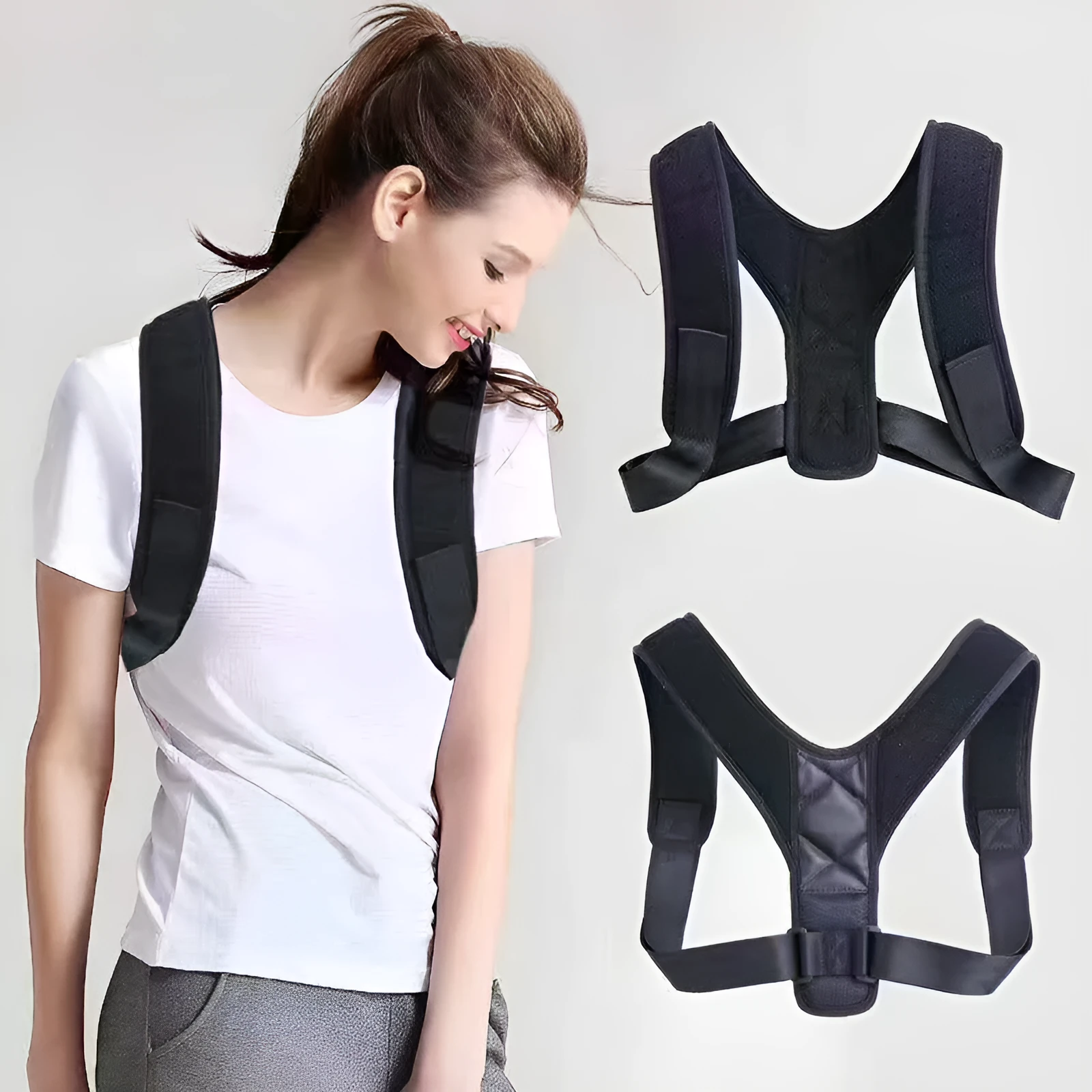 Nylon back posture correction band for anti-hunchback support during sitting