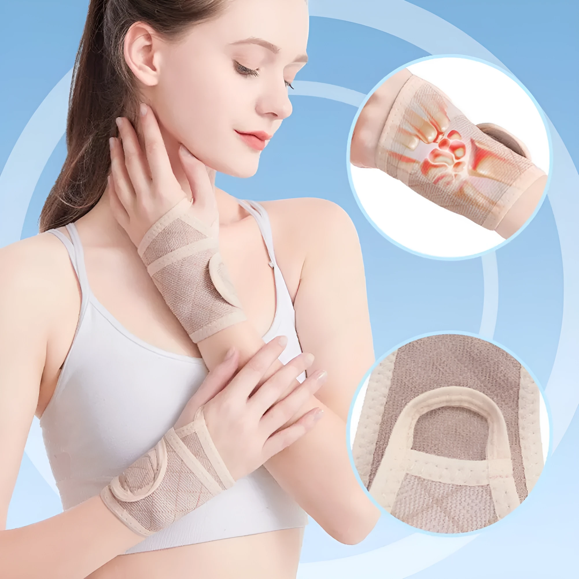 Adjustable wrist brace for carpal tunnel support, black unisex design with hook-and-loop strap