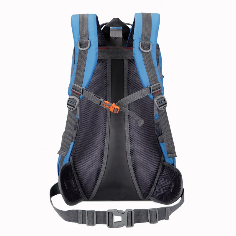 Outdoor waterproof nylon mountaineering bag 36-55L in black for hiking and camping
