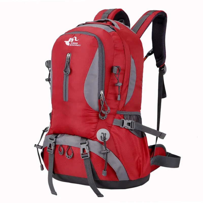 Outdoor waterproof nylon mountaineering bag 36-55L in black for hiking and camping