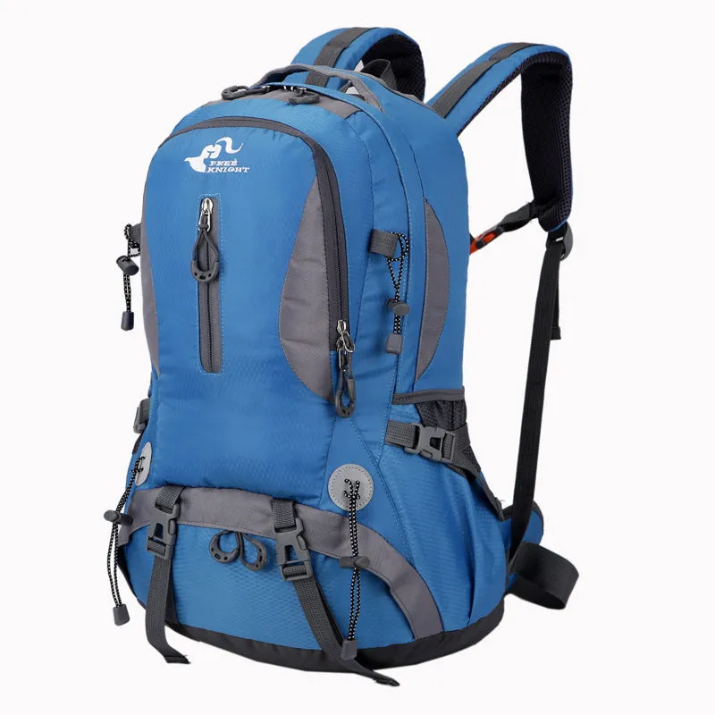 Outdoor waterproof nylon mountaineering bag 36-55L in black for hiking and camping