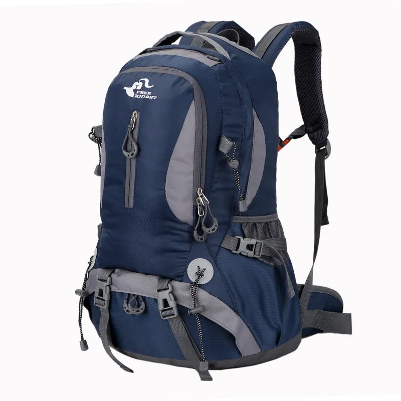 Outdoor waterproof nylon mountaineering bag 36-55L in black for hiking and camping