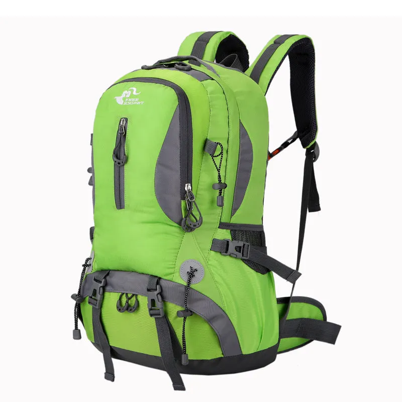 Outdoor waterproof nylon mountaineering bag 36-55L in black for hiking and camping