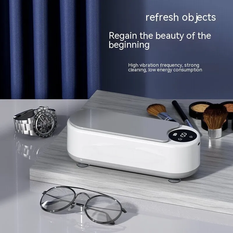 White ultrasonic glasses washing machine with compact design, USB power, and 200g weight