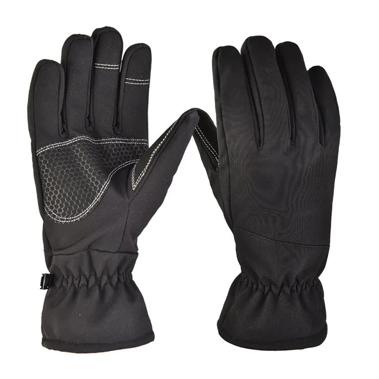 Army Green tactical ski gloves with touchscreen fingertips and anti-slip palm grip on a snowy background.