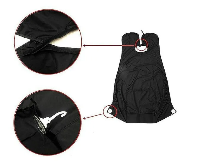 Shaving apron 110x70cm in black with transparent suction cup on bathroom mirror