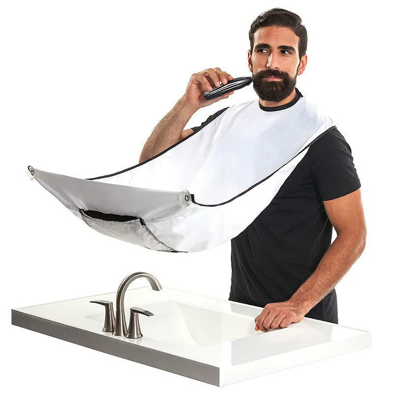 Shaving apron 110x70cm in black with transparent suction cup on bathroom mirror