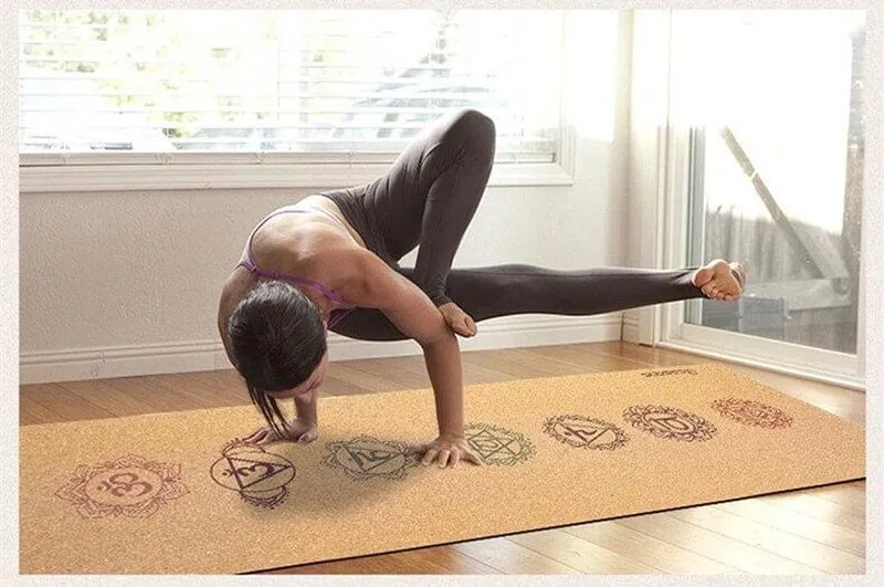 7 Chakra Cork Yoga Mat 183x68cm with natural cork top and non-slip bottom