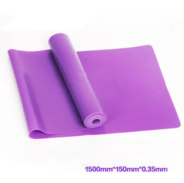 TPE yoga stretch drag strap tension band 1500mm long in blue on a workout mat