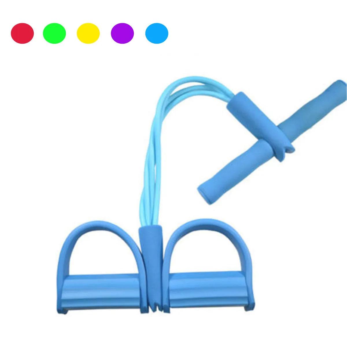 TPE yoga stretch drag strap tension band 1500mm long in blue on a workout mat