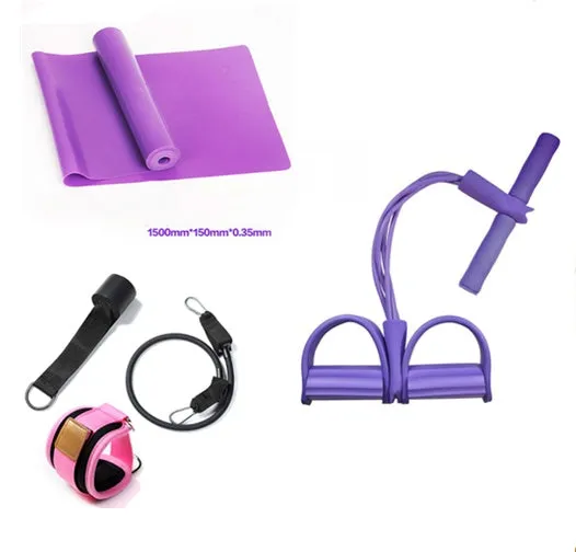 TPE yoga stretch drag strap tension band 1500mm long in blue on a workout mat
