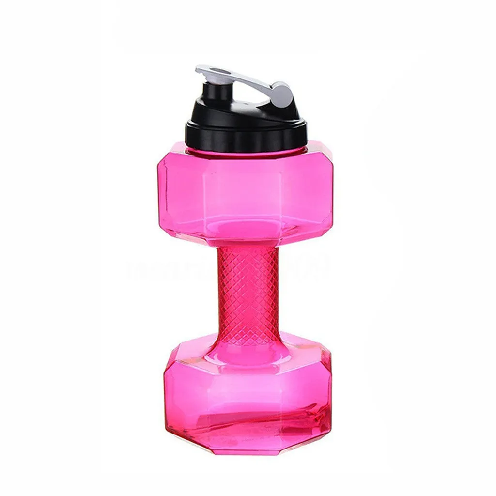 Fitness dumbbell cup creative sports water bottle in black with push cap and handle