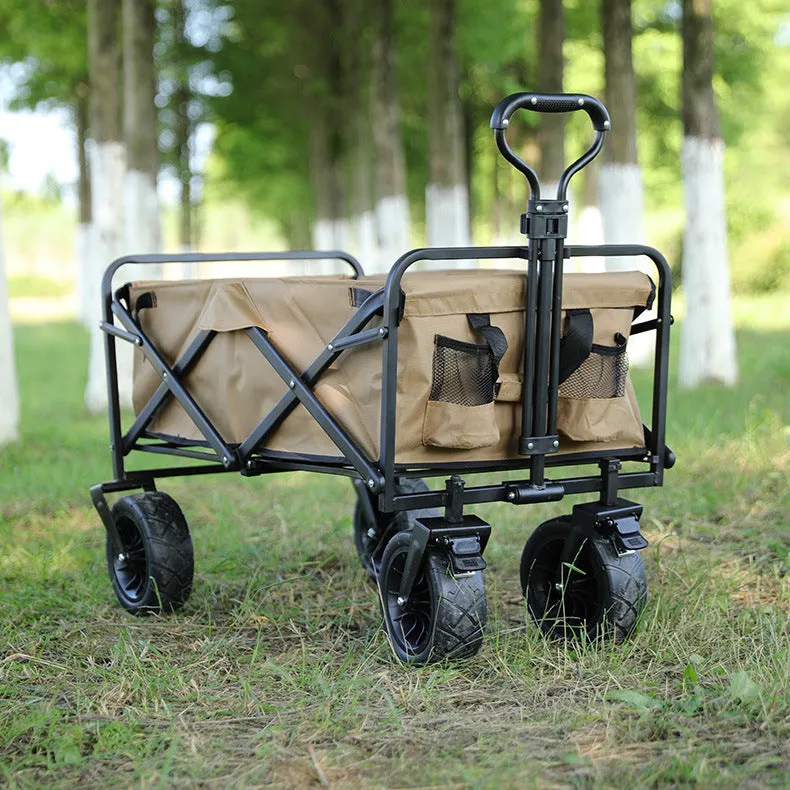 Outdoor lightweight camping folding small trailer with 600D Oxford cloth, 100L capacity, eight-inch PU off-road wheels in beige