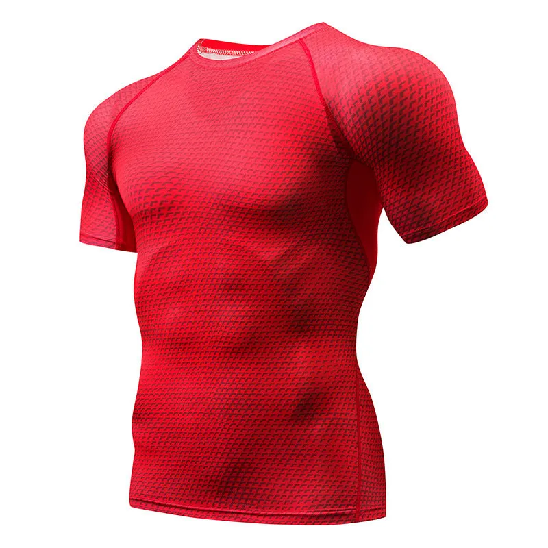 Men's black Lycra spandex compression running short sleeve top on model