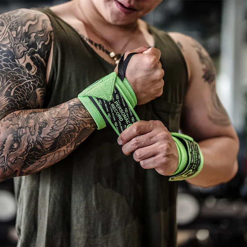 Fitness wristband pair in black non-woven fabric for bench press weightlifting wrist support 45cm length