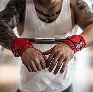 Fitness wristband pair in black non-woven fabric for bench press weightlifting wrist support 45cm length