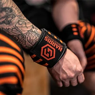 Fitness wristband pair in black non-woven fabric for bench press weightlifting wrist support 45cm length
