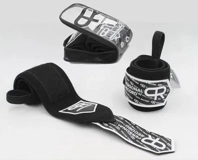 Fitness wristband pair in black non-woven fabric for bench press weightlifting wrist support 45cm length